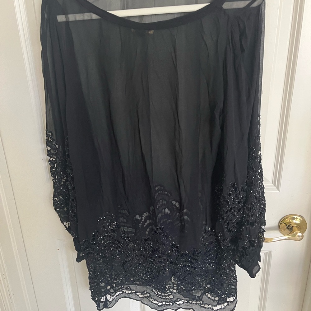 FARAHKHAN SHEER BLACK BEADED TOPPER